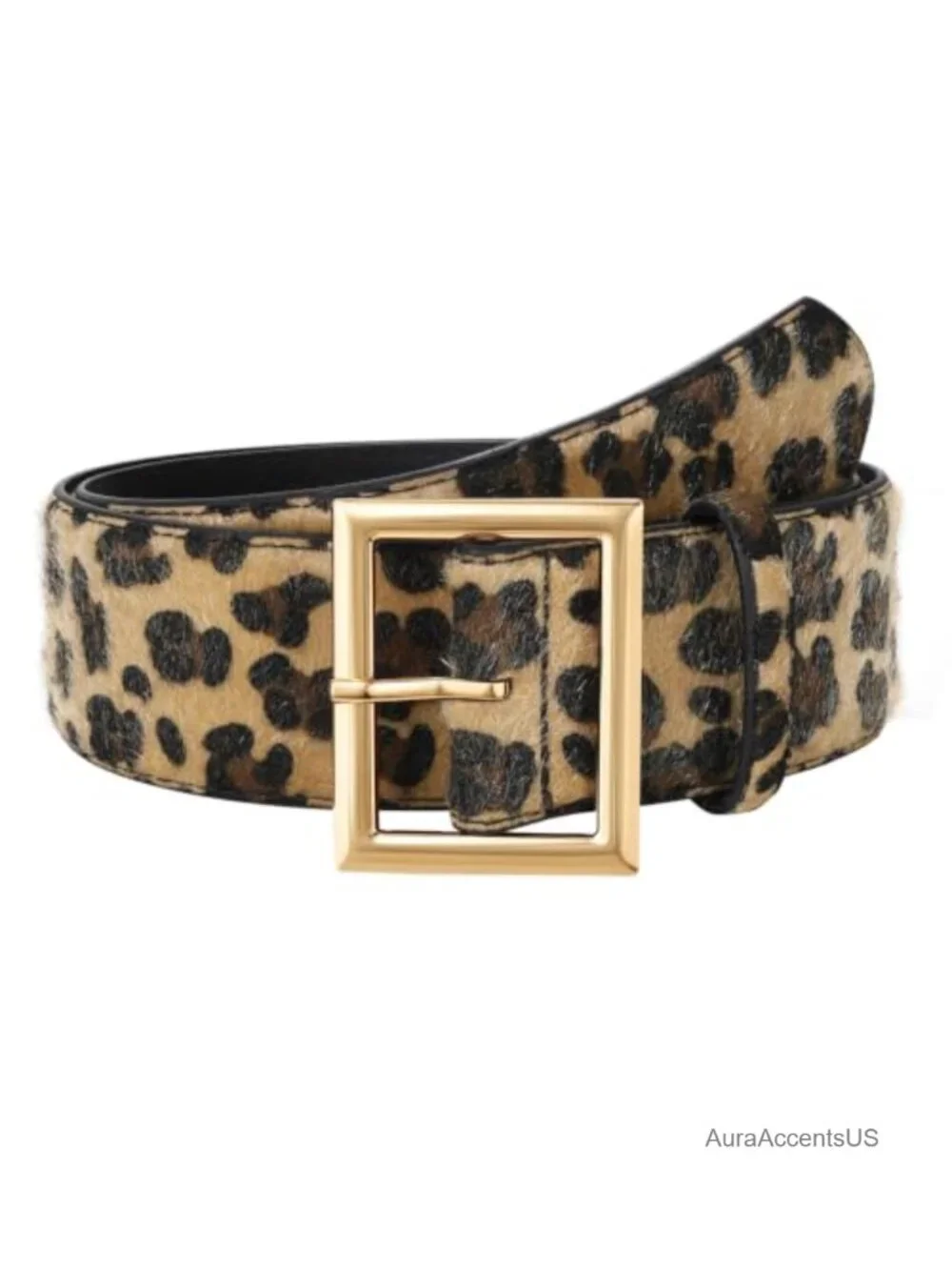Women's Wide Faux Leather Belt with Gold Buckle, Chunky Waist Belt for Jeans,